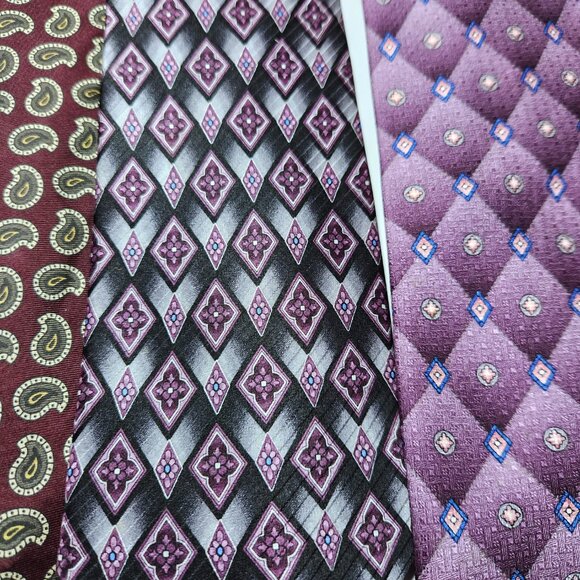 Lot of Seven Neckties Men's Purples and Reds Silk and Polyester Various Patterns - Picture 3 of 10